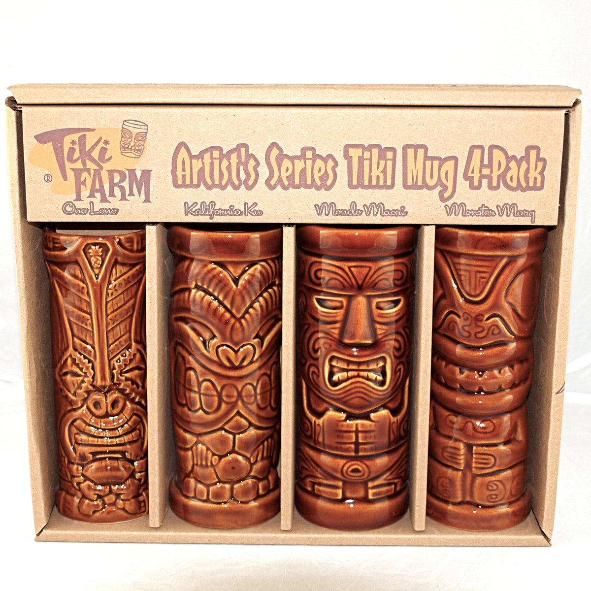 Hand-painted ceramic tiki mug set for tropical cocktails