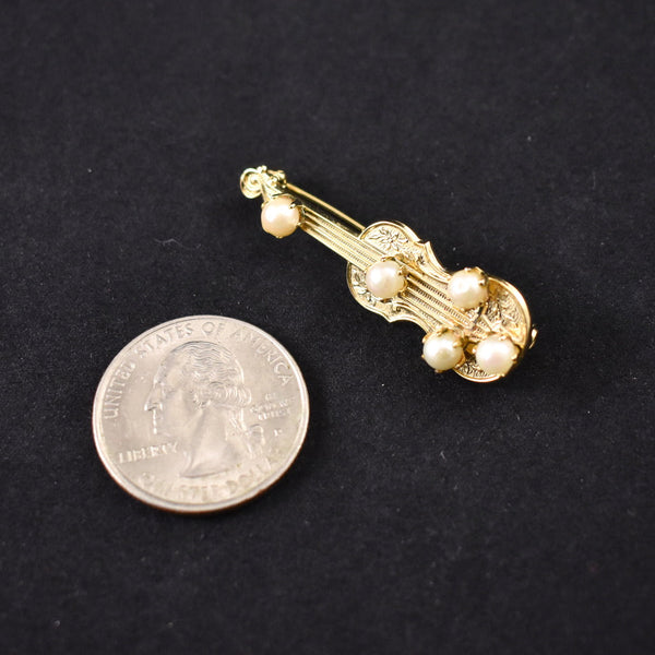Tiny Pearl Violin Brooch Cats Like Us