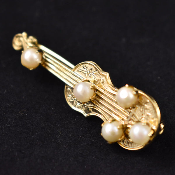 Tiny Pearl Violin Brooch Cats Like Us