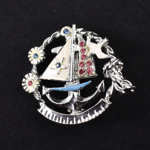 Tiny Rhinestone Sailboat Brooch Cats Like Us