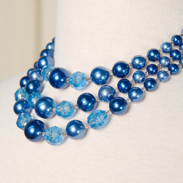 Tri Strand Blue Pearl Necklace Cats Like Us