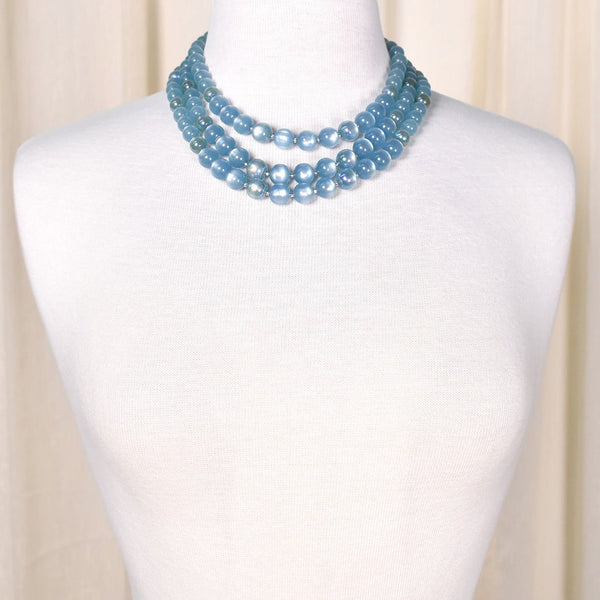 Triple Ice Blue Bead Necklace Cats Like Us
