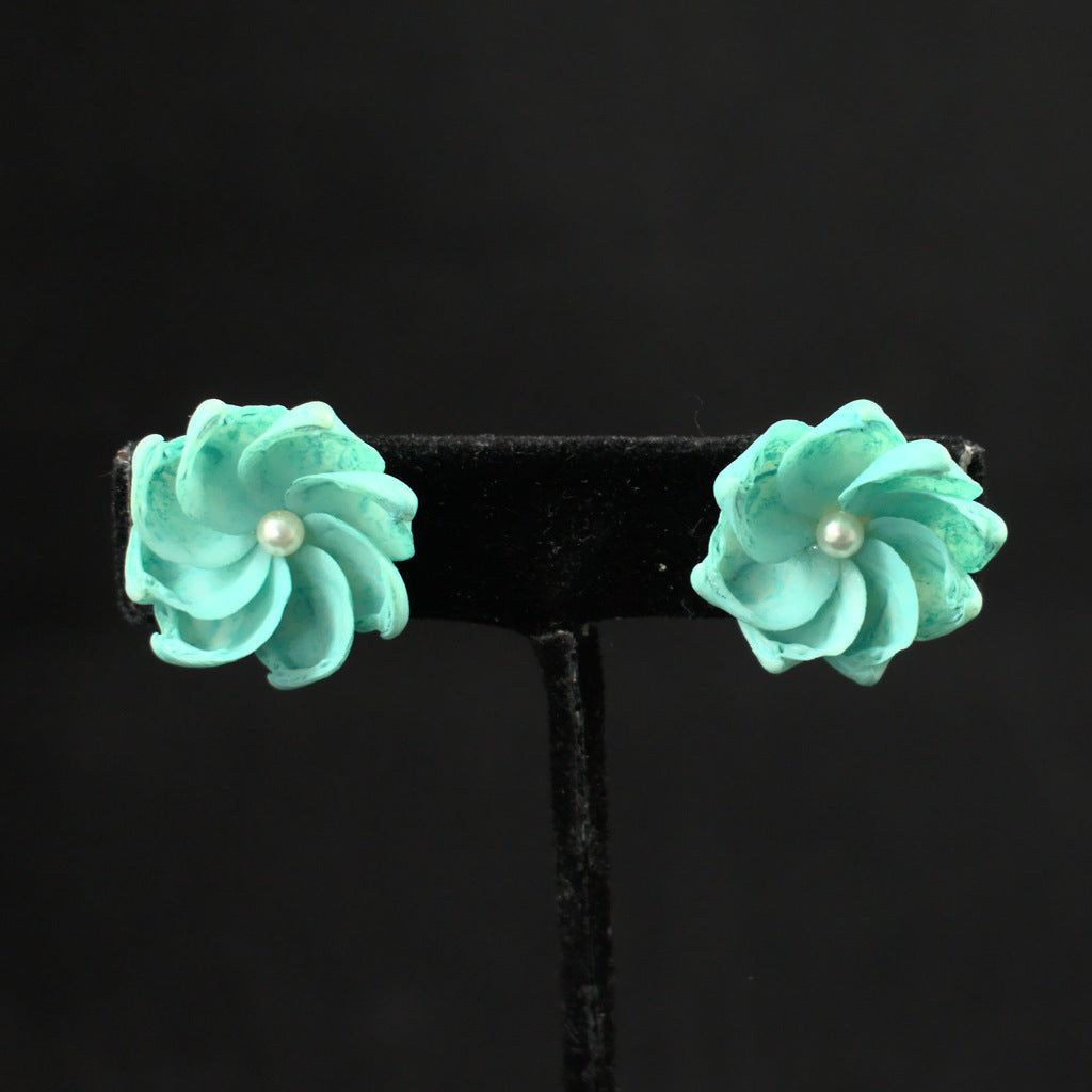 Turquoise Flower Shell Vintage Earrings Cats Like Us