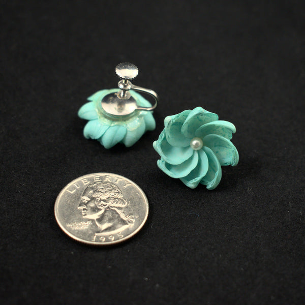 Turquoise Flower Shell Vintage Earrings Cats Like Us