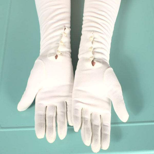 Very Long White Pearl Gloves Cats Like Us