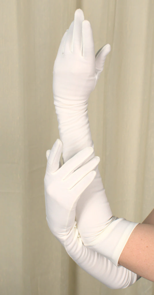 Very Long White Pearl Gloves Cats Like Us