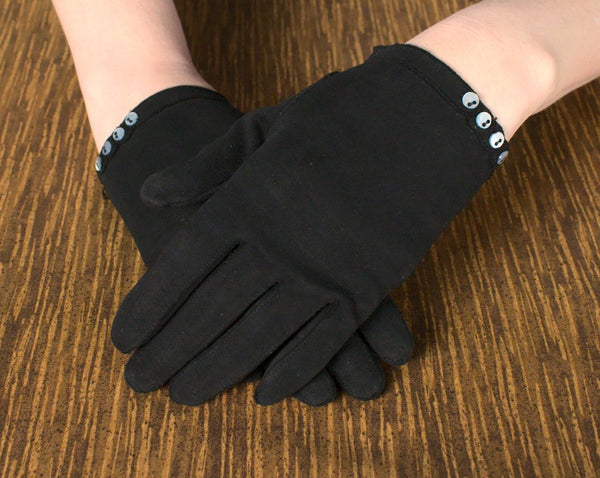 Very Short Black Button Gloves Cats Like Us