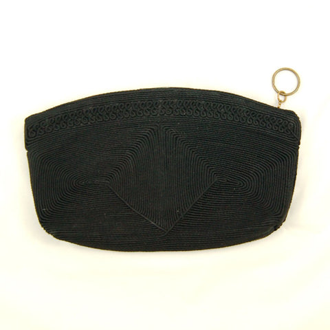 Vintage 1940s Black Cord Clutch Bag Cats Like Us