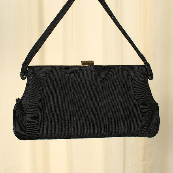 Vintage 1940s Black Corded Handbag Cats Like Us
