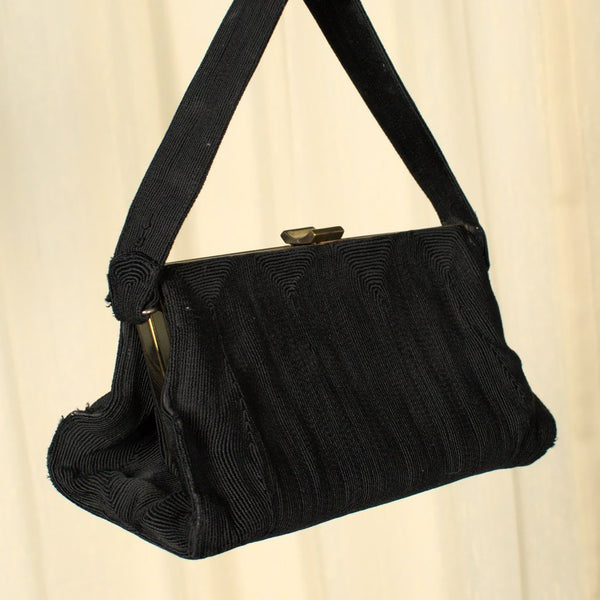 Vintage 1940s Black Corded Handbag Cats Like Us