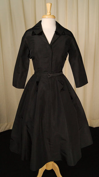 Vintage 1940s Black Velvet Detail Dress Cats Like Us