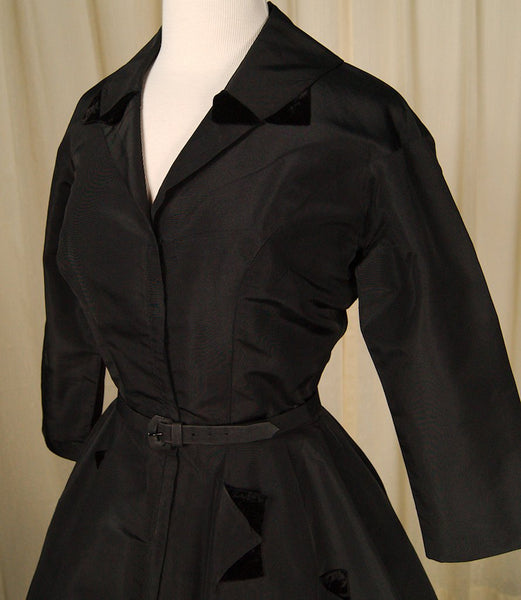Vintage 1940s Black Velvet Detail Dress Cats Like Us