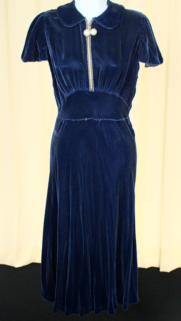 Vintage 1940s Blue Velvet Bias Dress Cats Like Us
