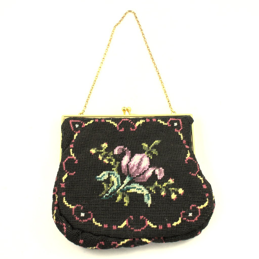 Vintage 1940s Floral Needlepoint Bag Cats Like Us