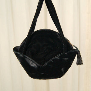 Vintage 1940s Round Blk Velvet Handbag Cats Like Us