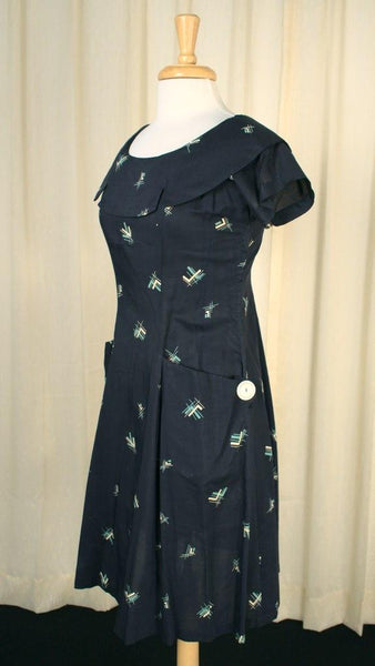 Vintage 1950s Atomic Collar Swing Dress Cats Like Us