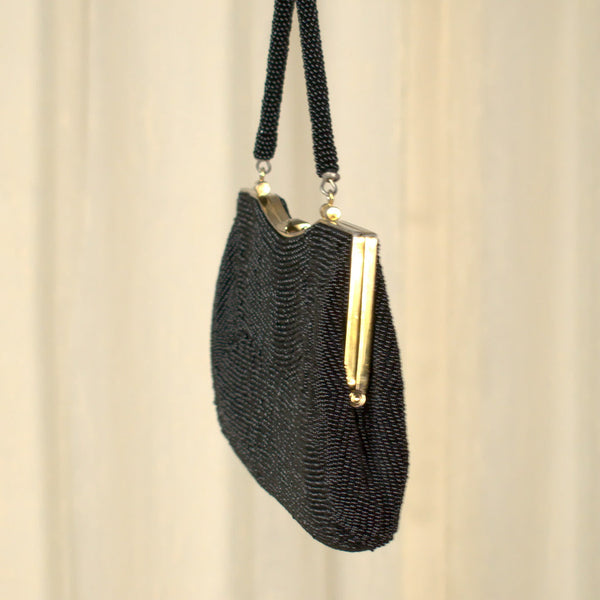 Vintage 1950s Black Beaded Handbag Cats Like Us