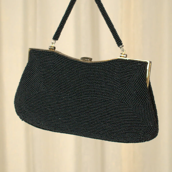 Vintage 1950s Black Beaded Handbag Cats Like Us