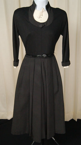 Vintage 1950s Black Dress w White Trim Cats Like Us