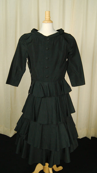 Vintage 1950s Black Layered Skirt Dress Cats Like Us