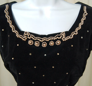 Vintage 1950s Black Velvet Pearl Dress Cats Like Us