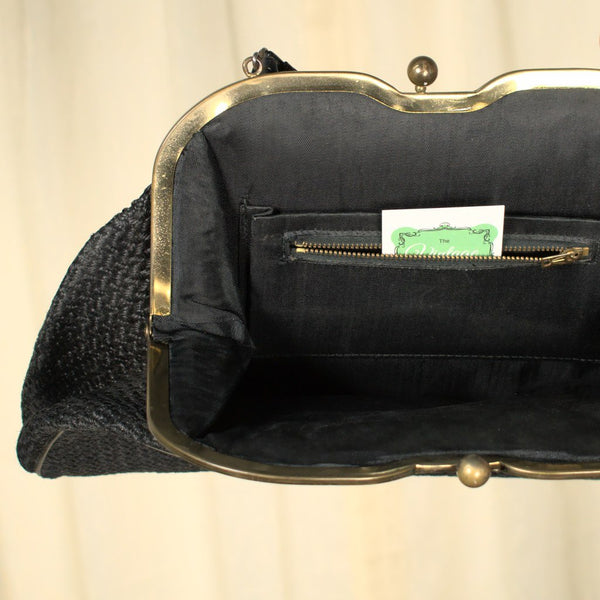 Vintage 1950s Black Weaved Handbag Cats Like Us