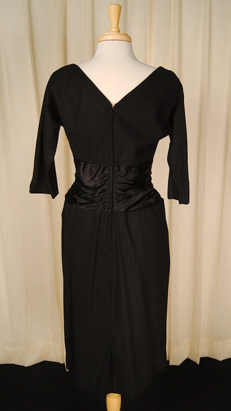 Vintage 1950s Black Wool Bombshell Dress Cats Like Us