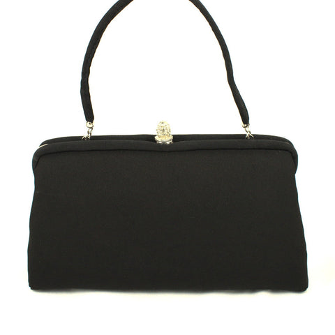Vintage 1950s Blk Fabric Rhinestone Bag Cats Like Us