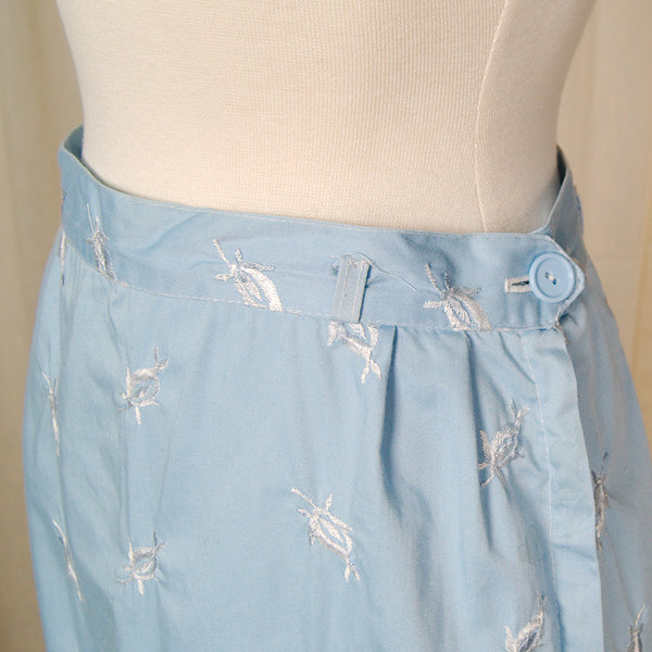 Vintage 1950s Blue Embroidered Skirt Cats Like Us