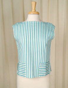 Vintage 1950s Blue Striped Ladies Tank Top Cats Like Us