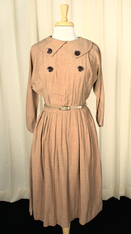 Vintage 1950s Brown Button Swing Dress Cats Like Us