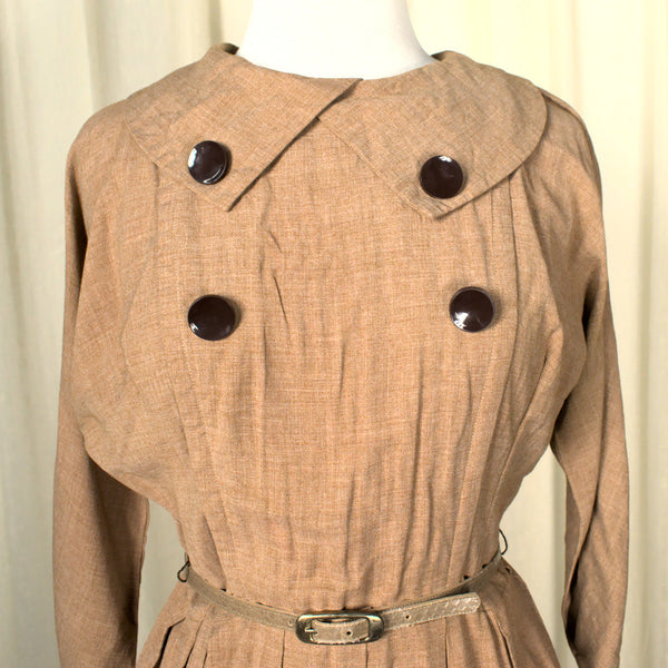 Vintage 1950s Brown Button Swing Dress Cats Like Us