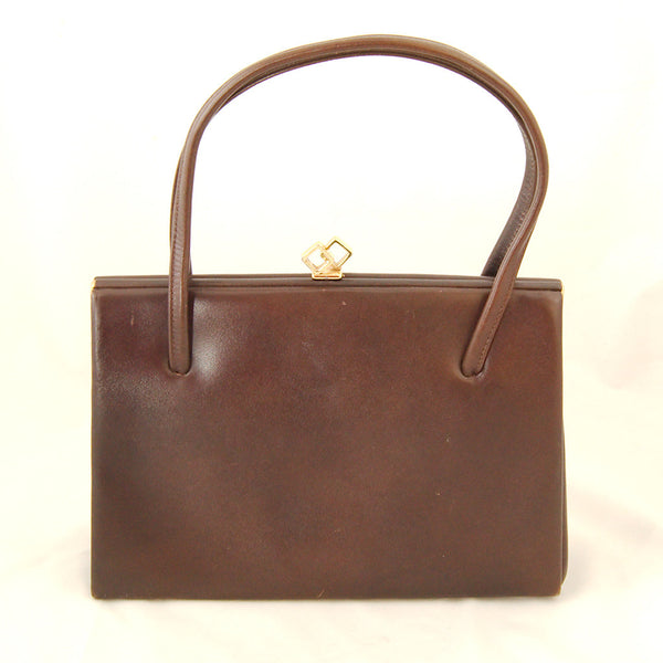 Vintage 1950s Brown Leather Handbag Cats Like Us