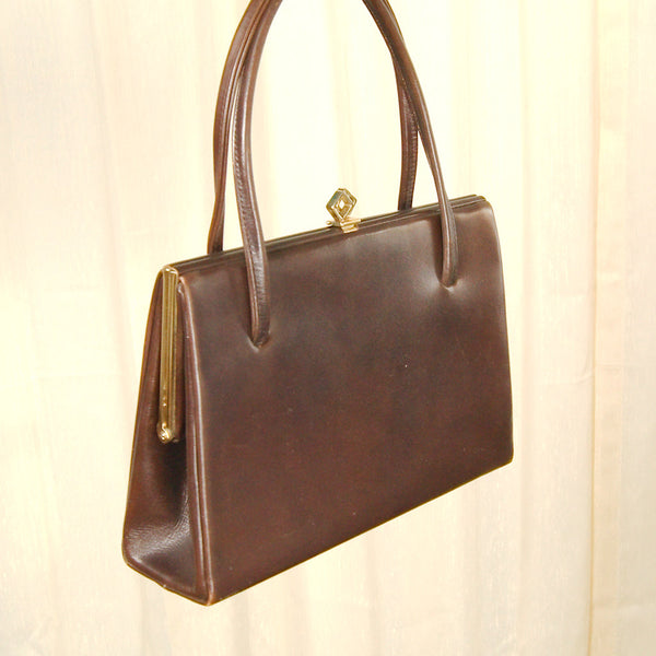 Vintage 1950s Brown Leather Handbag Cats Like Us