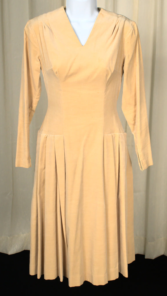 Vintage 1950s Butterscotch Velvet Dress Cats Like Us