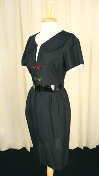 Vintage 1950s Button LBD Wiggle Dress Cats Like Us