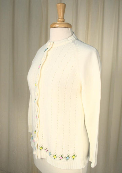 Vintage 1950s Floral Trim Cardigan Sweater Cats Like Us