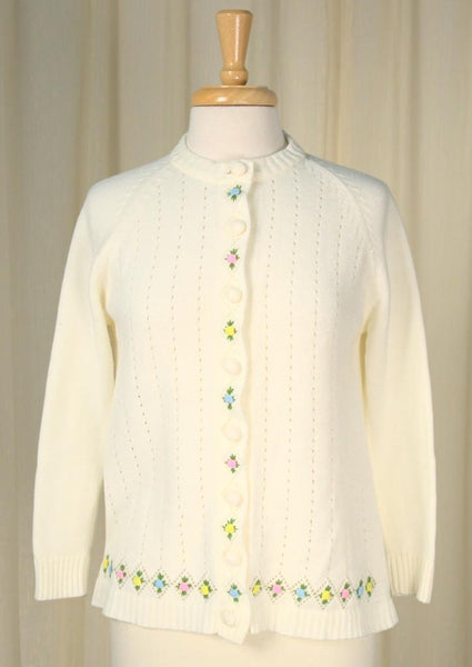 Vintage 1950s Floral Trim Cardigan Sweater Cats Like Us