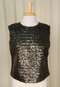 Vintage 1950s Gold & Black Sequin Top Cats Like Us