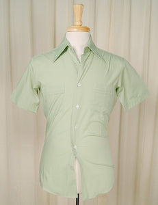 Vintage 1950s Green Contrast Mens Shirt Cats Like Us