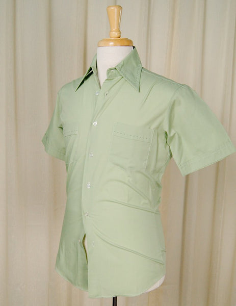 Vintage 1950s Green Contrast Mens Shirt Cats Like Us