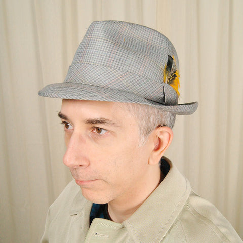 Vintage 1950s Grey Plaid Trilby Hat Cats Like Us