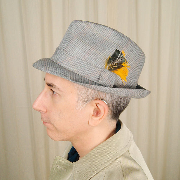 Vintage 1950s Grey Plaid Trilby Hat Cats Like Us