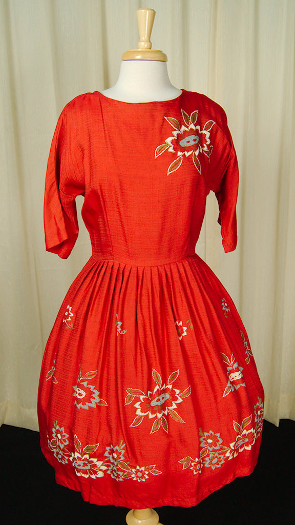Vintage 1950s Hand Painted Womens Swing Dress Cats Like Us