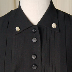 Vintage 1950s LS Black Shirt Dress Cats Like Us