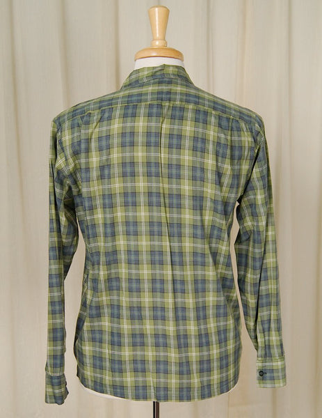 Vintage 1950s LS Green Gingham Shirt Cats Like Us