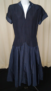 Vintage 1950s Navy Blue Drop Waist Dress Cats Like Us