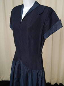 Vintage 1950s Navy Blue Drop Waist Dress Cats Like Us