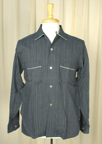 Vintage 1950s Navy Blue Stripe LS Shirt Cats Like Us