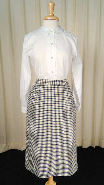 Vintage 1950s Navy Blue Window Check Skirt Cats Like Us